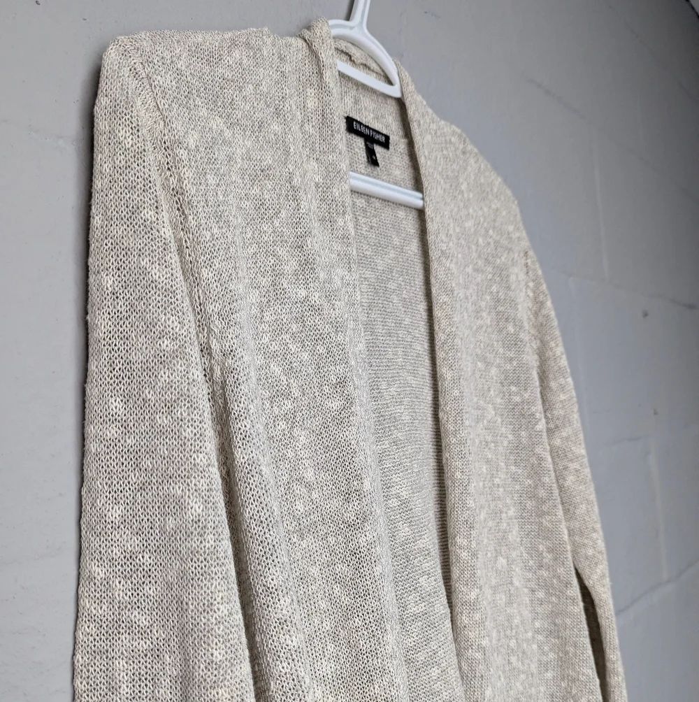 Eileen Fisher Linen Blend Loose Knit Open Cardigan Size M Heathered Beige - Picture 5 of 9